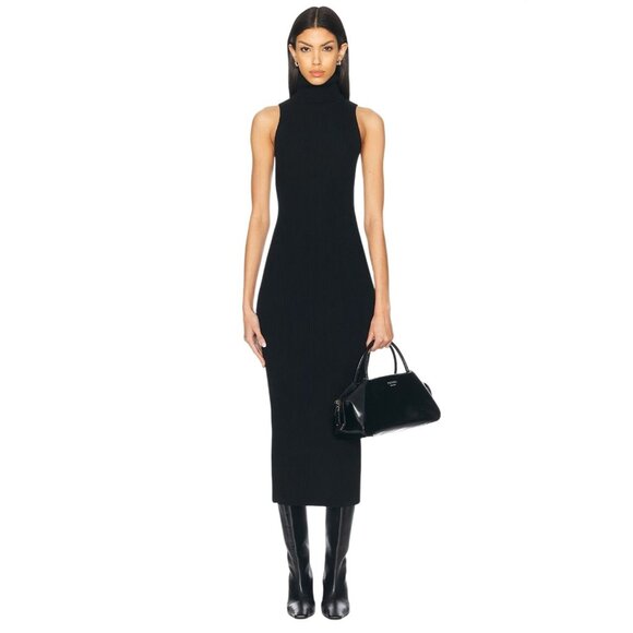 Enza Costa Rib Sleeveless Turtleneck Sweater Dress in Black Small New Womens - Picture 1 of 9